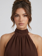 Damen Minikleid Neckholder Rückenfrei Stufenrüschen - Image 15
