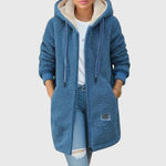 Manteau long en polaire teddy avec capuche et cordon de serrage