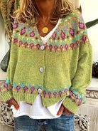 Damen Boho Strickjacke Bestickter Cardigan V-Ausschnitt - Image 2