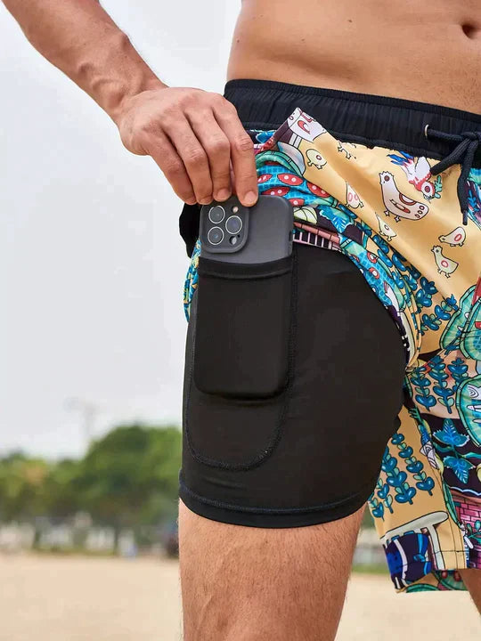 Men's Slim Fit Patterned Swim Shorts Inner Liner - Image 8