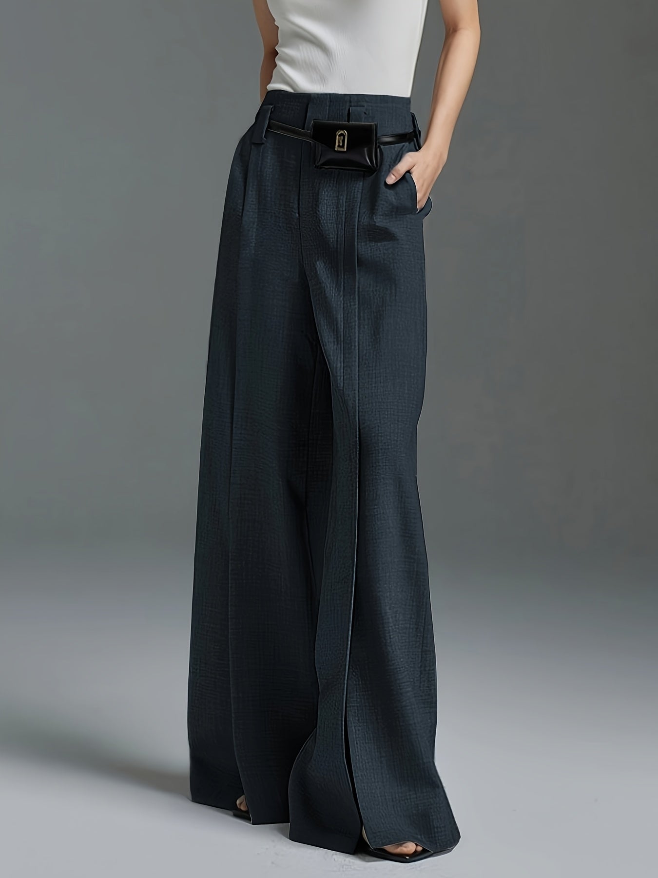 Damen Marlenehose High Waist Weite Stoffhose - Image 13