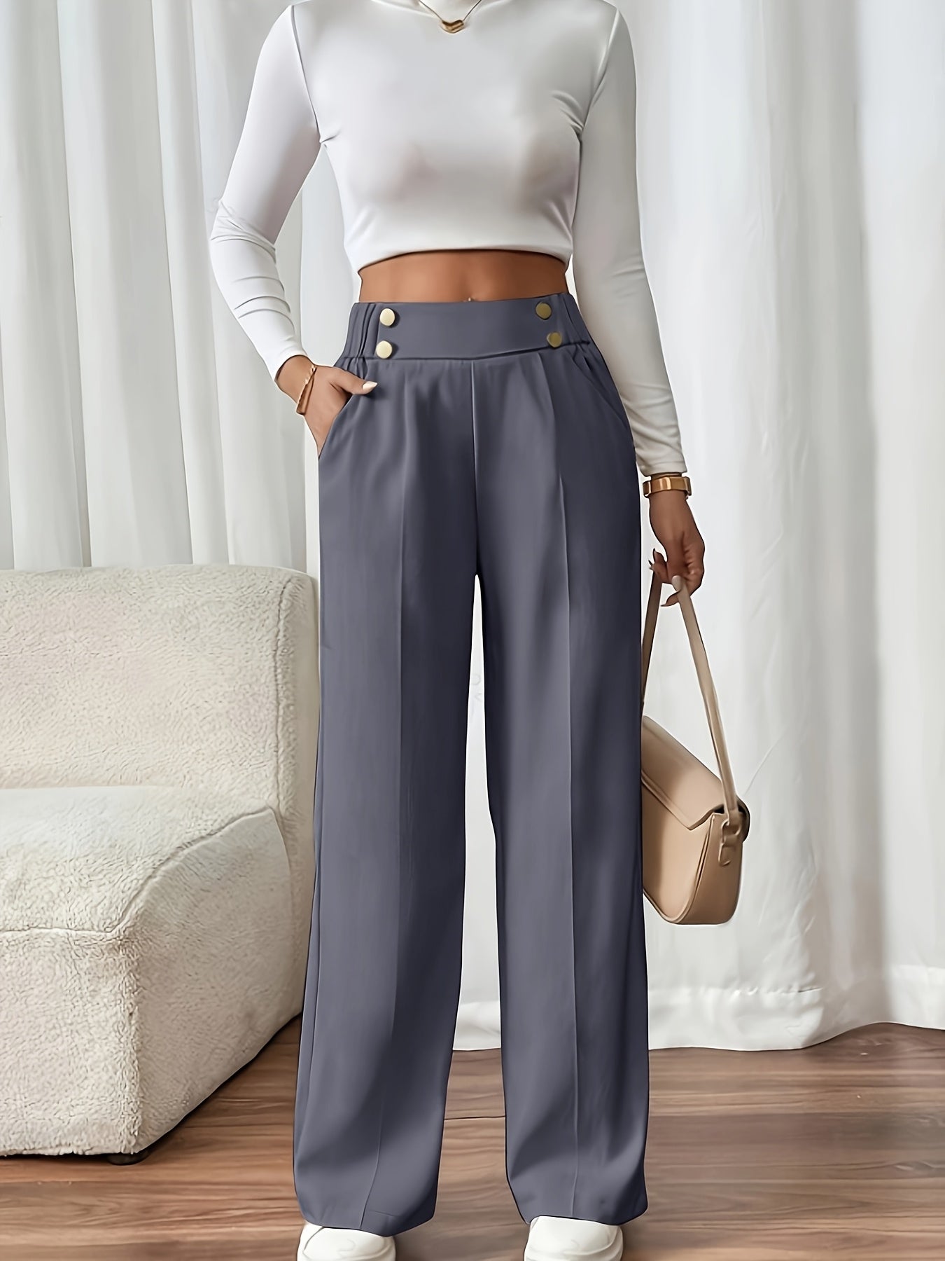 Damen Marlenehose High Waist Weites Bein - Image 9
