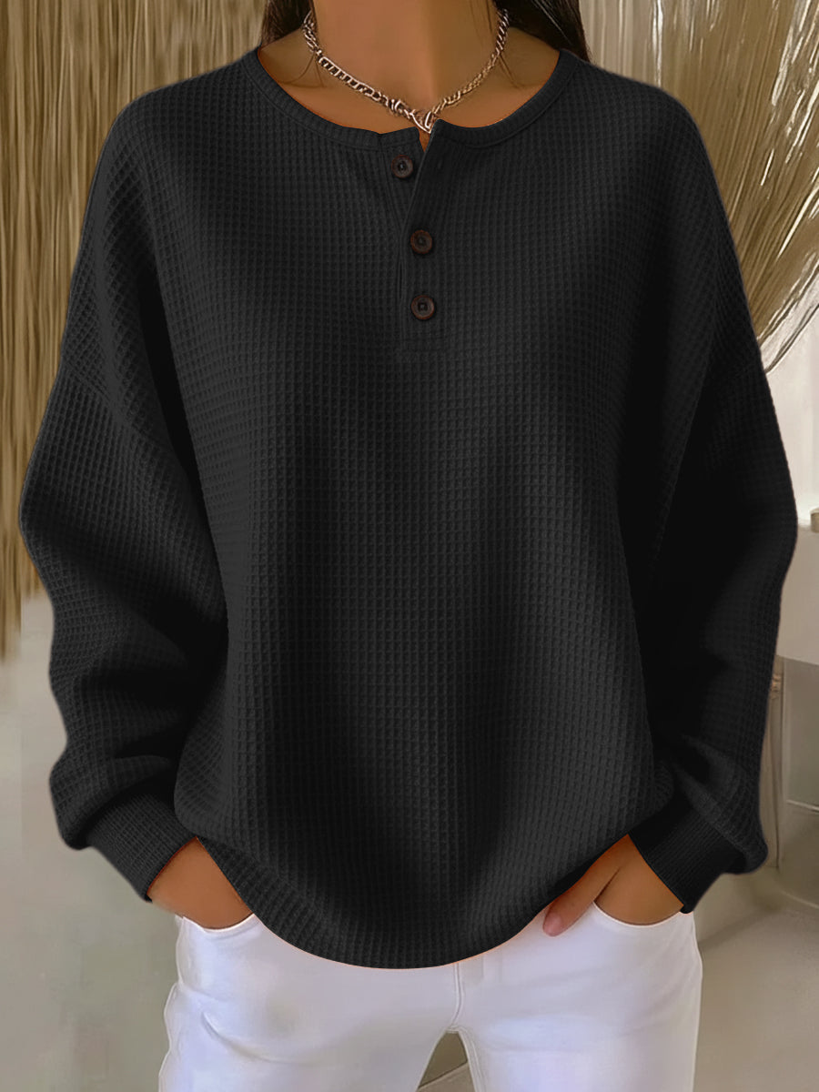 Damen Henley Shirt Langarmshirt Knopfleiste - Image 4