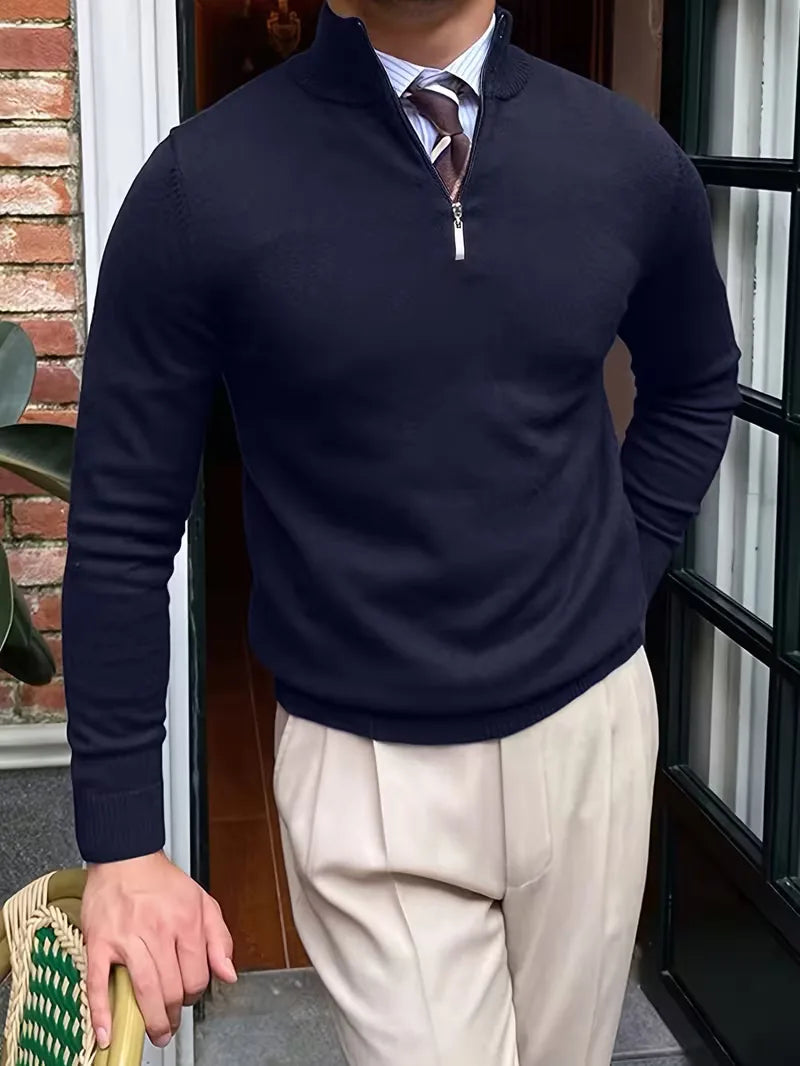 Herren Strickpullover Troyer Reißverschluss Stehkragen - Image 4