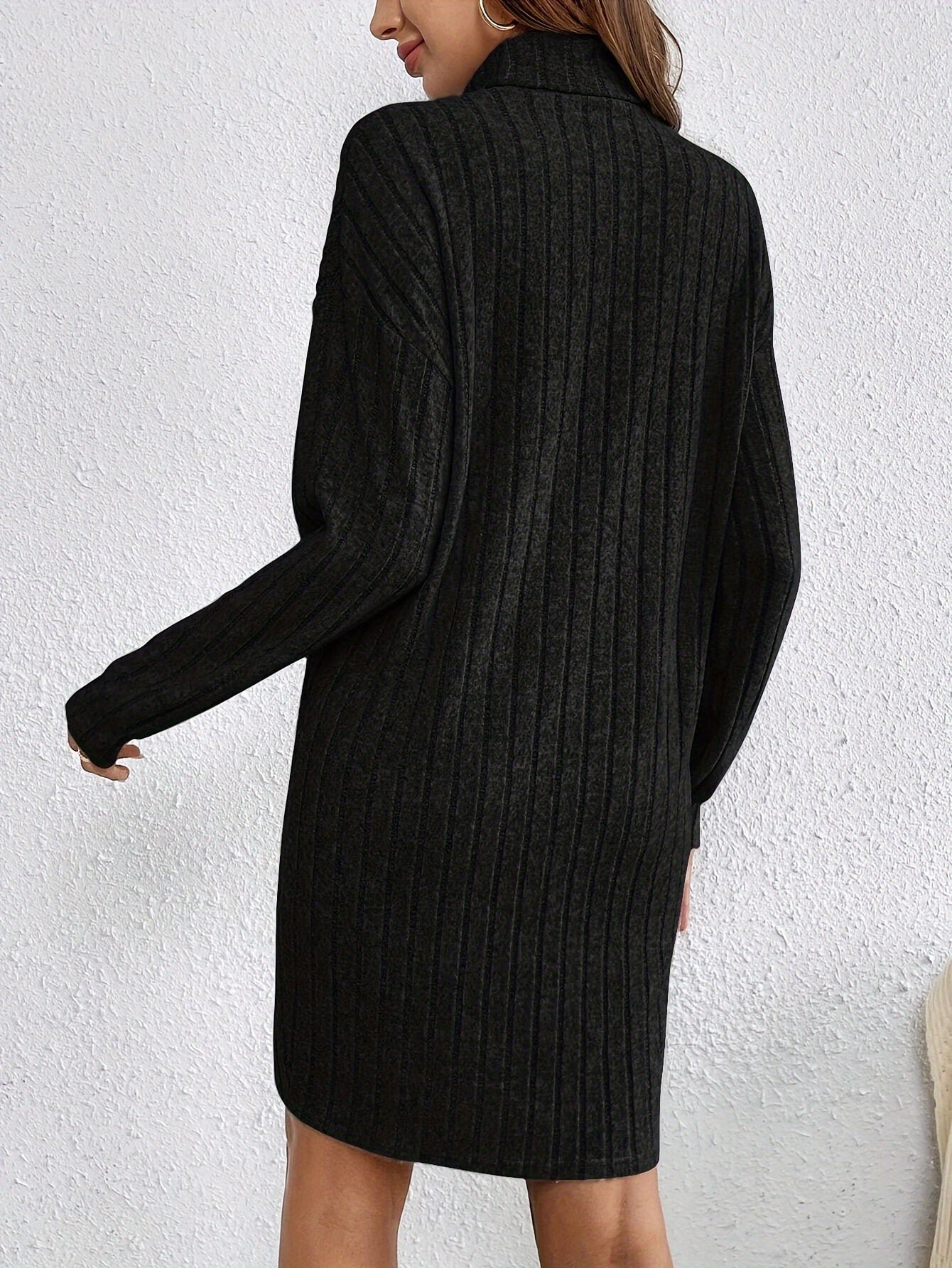 Damen Strickkleid gerippt Pulloverkleid Midi Langarm Winter - Image 10