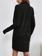 Damen Strickkleid gerippt Pulloverkleid Midi Langarm Winter - Image 10
