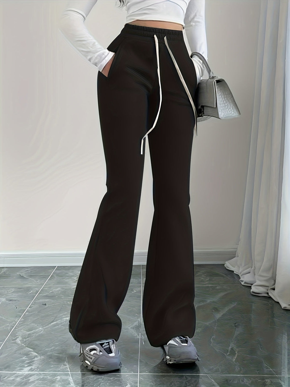 Damen Schlaghose Hoher Bund High Waist Hose - Image 5