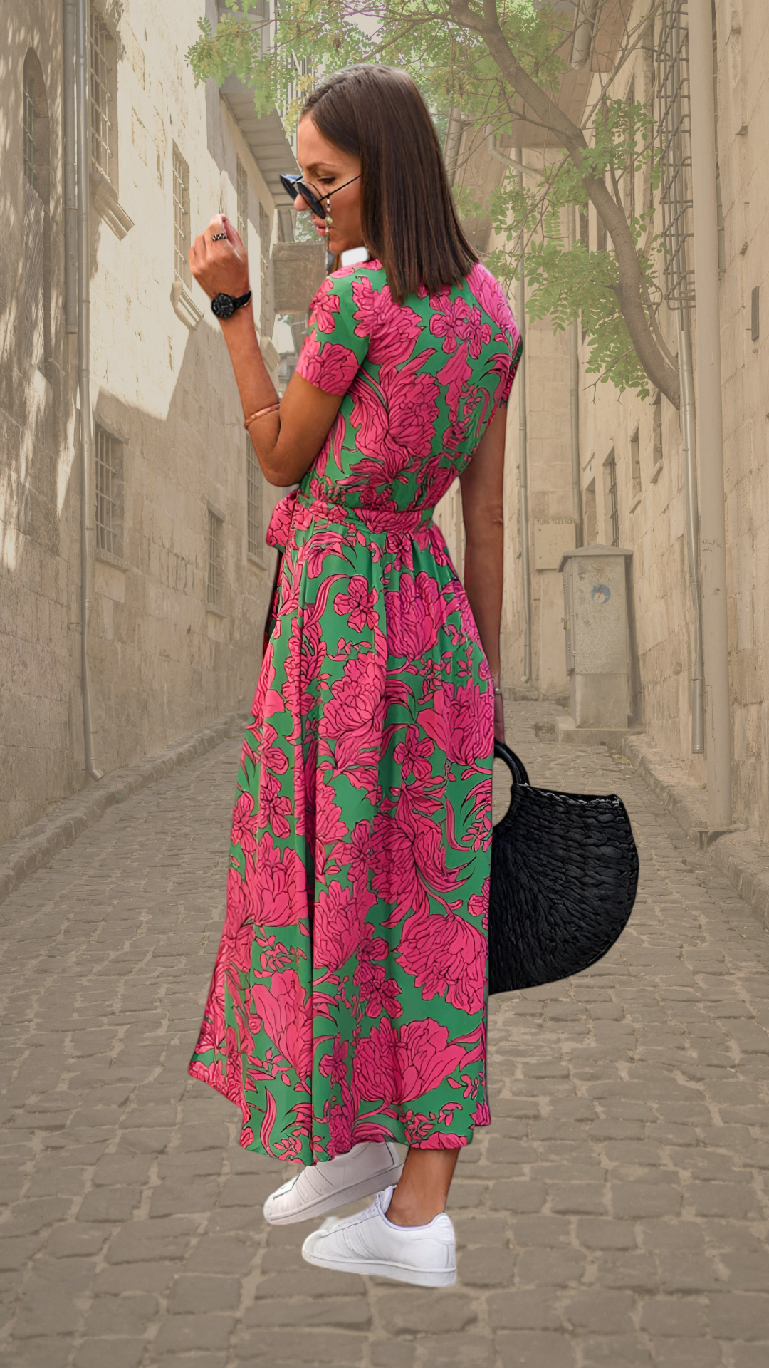 Damen Florales Wickel Maxikleid V-Ausschnitt - Image 2