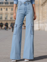 Naomi - Damen High Waist Cargo Jeans Weites Bein Hellblau