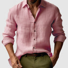 Herren Leinen Button-Down Hemd Lässig - Image 8
