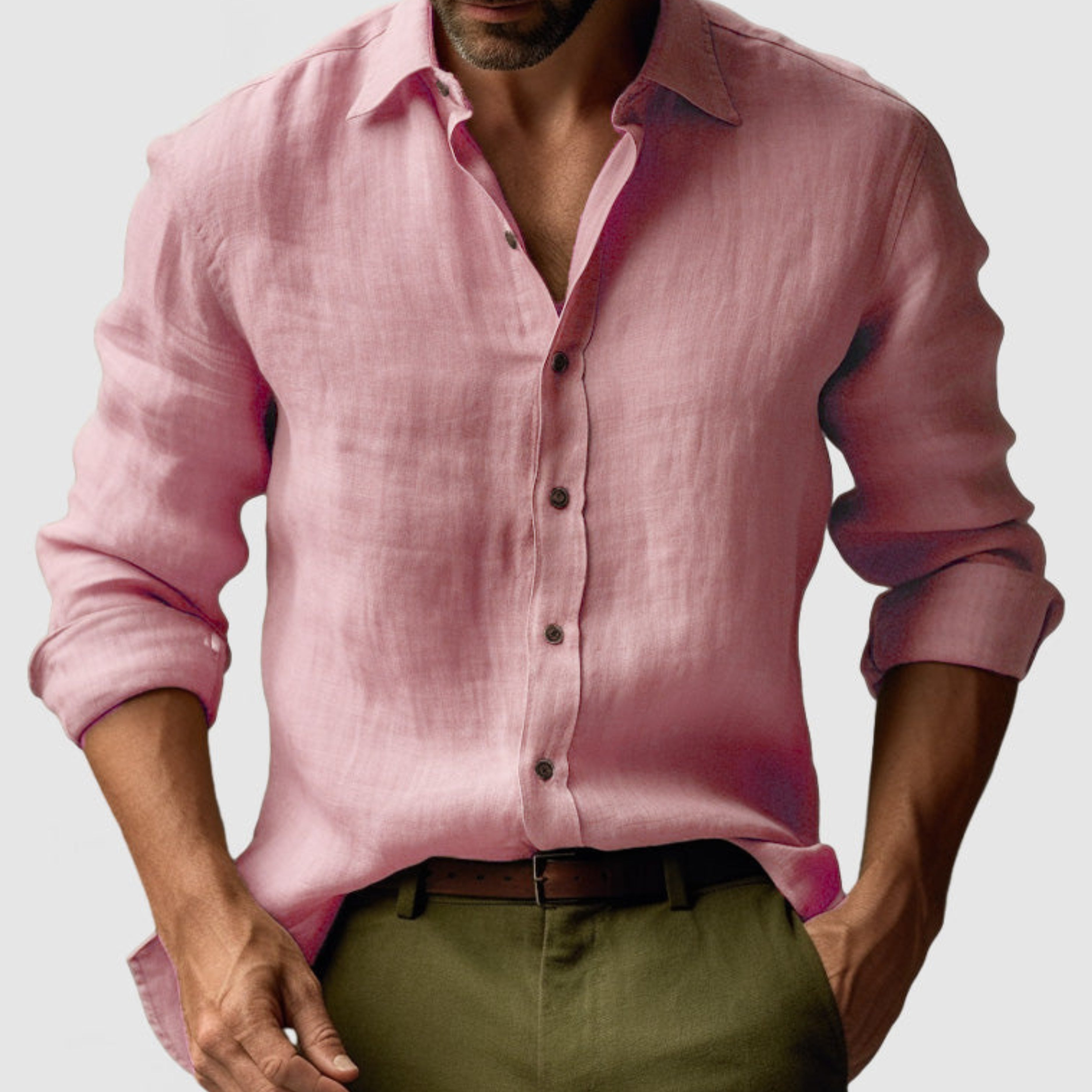 Herren Leinen Button-Down Hemd Lässig - Image 8