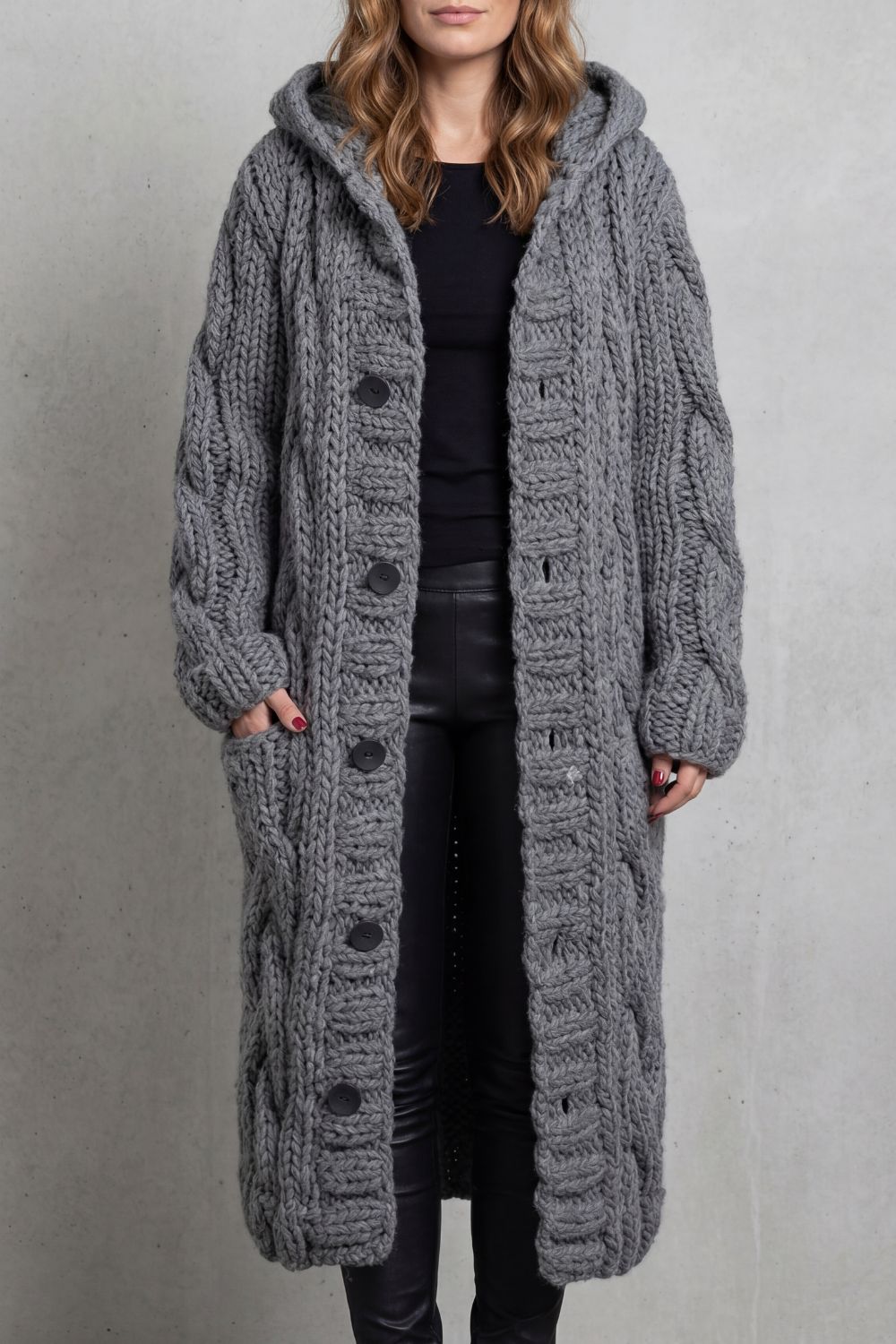 Damen Strick Oversized Kapuzencardigan Mantel - Image 8