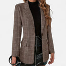 Damen Karierter Blazer Figurbetonter Klassischer Revers