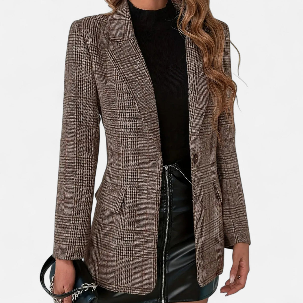 Damen Karierter Blazer Figurbetonter Klassischer Revers