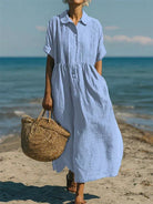 Damen Leinen Midi Kleid Elegant - Image 3
