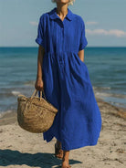 Damen Leinen Midi Kleid Elegant - Image 4