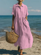 Damen Leinen Midi Kleid Elegant - Image 5