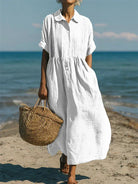 Damen Leinen Midi Kleid Elegant - Image 2