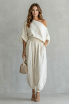 Damen Off Shoulder Zweiteiler Set Schulterfreies Hose Oberteil - Image 2