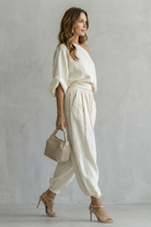 Damen Off Shoulder Zweiteiler Set Schulterfreies Hose Oberteil - Image 3
