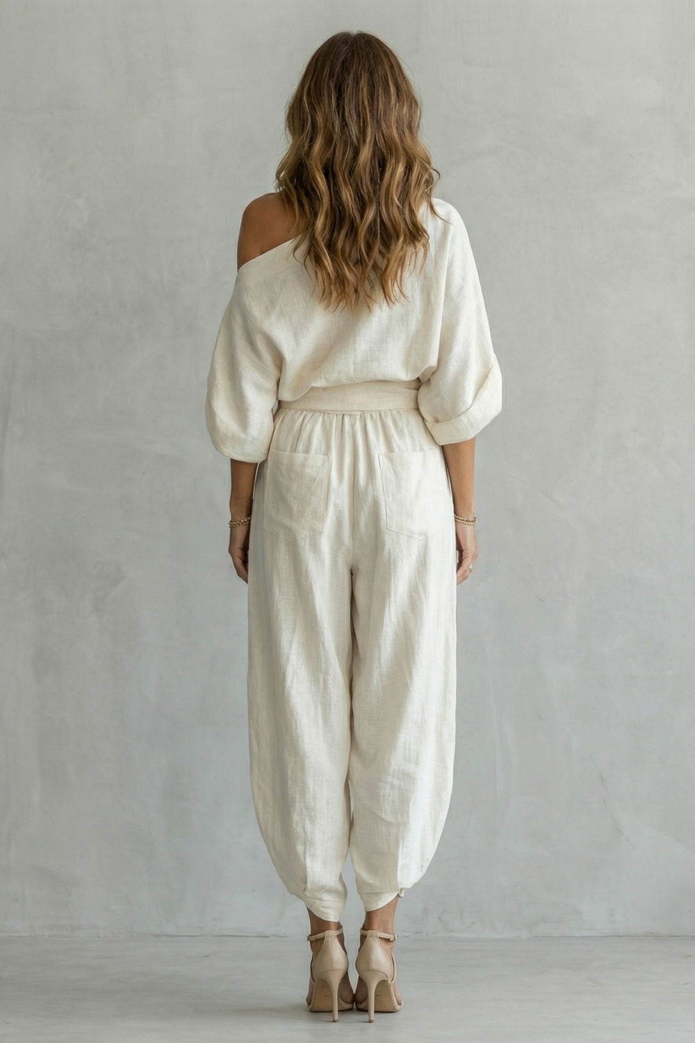 Damen Off Shoulder Zweiteiler Set Schulterfreies Hose Oberteil - Image 4
