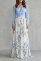 Damen Chiffon Maxikleid Blumenmuster elegant