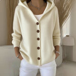 Cardigan en maille pour femme avec capuche et patte de boutonnage