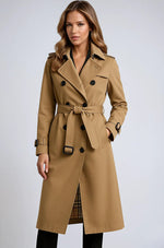 Long trench imperméable pour femme avec ceinture à nouer