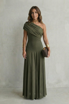 Damen Ein-Schulter Maxikleid Drapierter Ausschnitt - Image 10