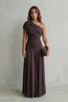 Damen Ein-Schulter Maxikleid Drapierter Ausschnitt - Image 2