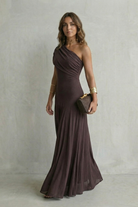 Damen Ein-Schulter Maxikleid Drapierter Ausschnitt - Image 3