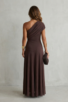 Damen Ein-Schulter Maxikleid Drapierter Ausschnitt - Image 4