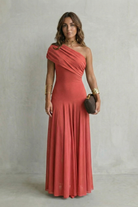 Damen Ein-Schulter Maxikleid Drapierter Ausschnitt - Image 6