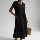Damen Baumwoll Midikleid bestickt Kurzarm - Image 2