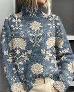 Pull-over femme à col roulé avec imprimé graphique