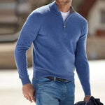 Pull en maille pour homme avec fermeture éclair courte et col montant