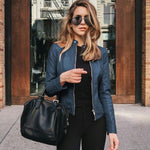 Veste en cuir pour femme, légèrement cintrée, avec fermeture éclair