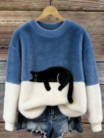 Pull oversize pour femme, à motif color block et tête de chat