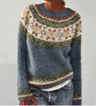 Damen Vintage Strickpullover Norwegermuster Rundhals - Image 5