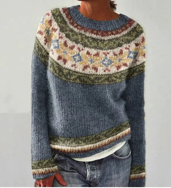 Damen Vintage Strickpullover Norwegermuster Rundhals - Image 5