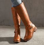 Bottes pour femme à tige haute, bride à boucle et talon bloc