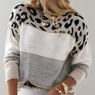 Damen Strickpullover Leopardenmuster Colorblock Rundhals - Image 3