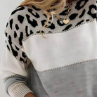 Damen Strickpullover Leopardenmuster Colorblock Rundhals - Image 2