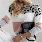 Damen Strickpullover Leopardenmuster Colorblock Rundhals - Image 5