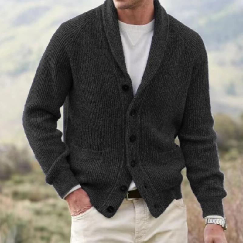 Herren Grobstrick Cardigan Schalkragen mit Knöpfen