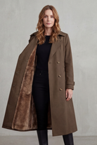 Damen gefütterter Trenchcoat doppelreihiger Kunstfell Wintermantel - Image 12