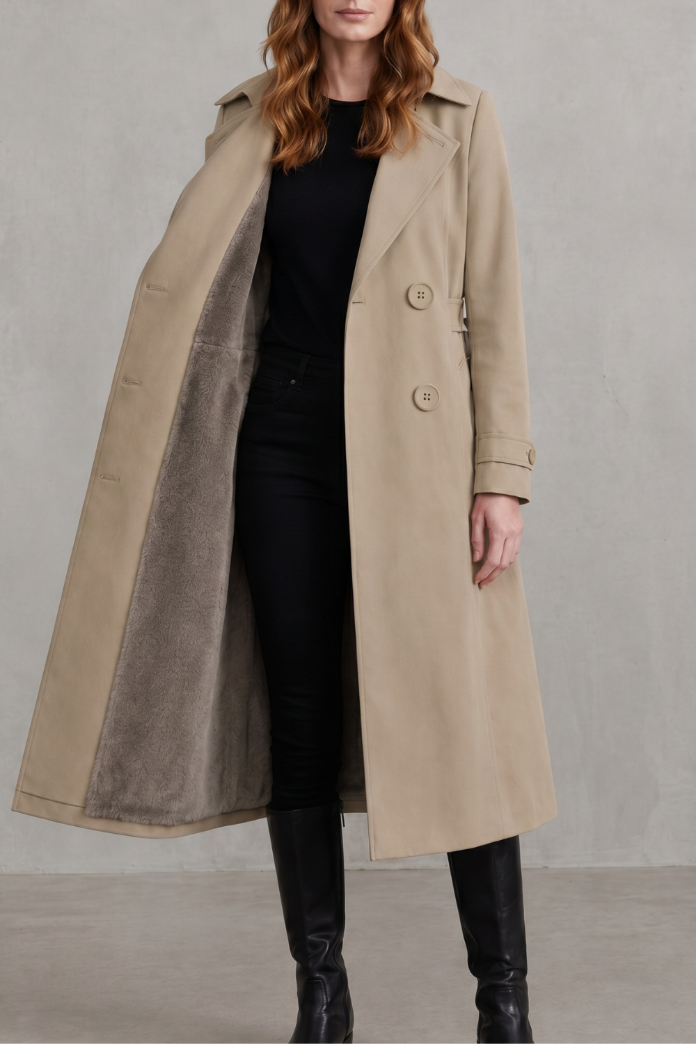 Damen gefütterter Trenchcoat doppelreihiger Kunstfell Wintermantel - Image 9