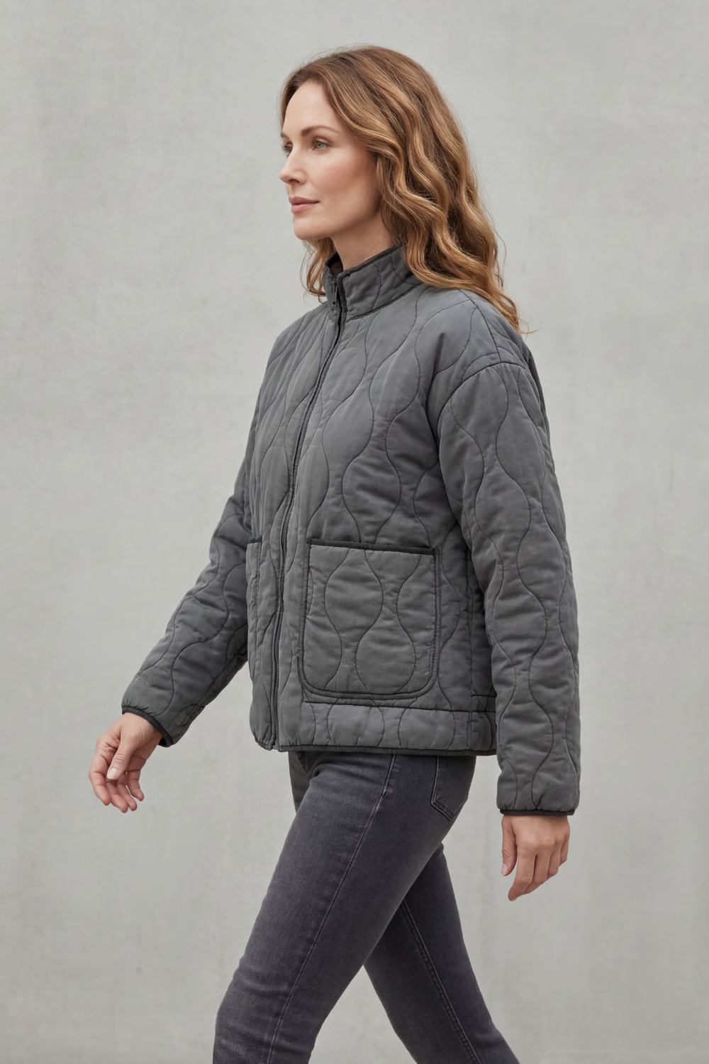 Damen Steppjacke Pufferjacke Gesteppt Hoher Kragen - Image 3