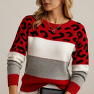 Damen Strickpullover Leopardenmuster Colorblock Rundhals - Image 6