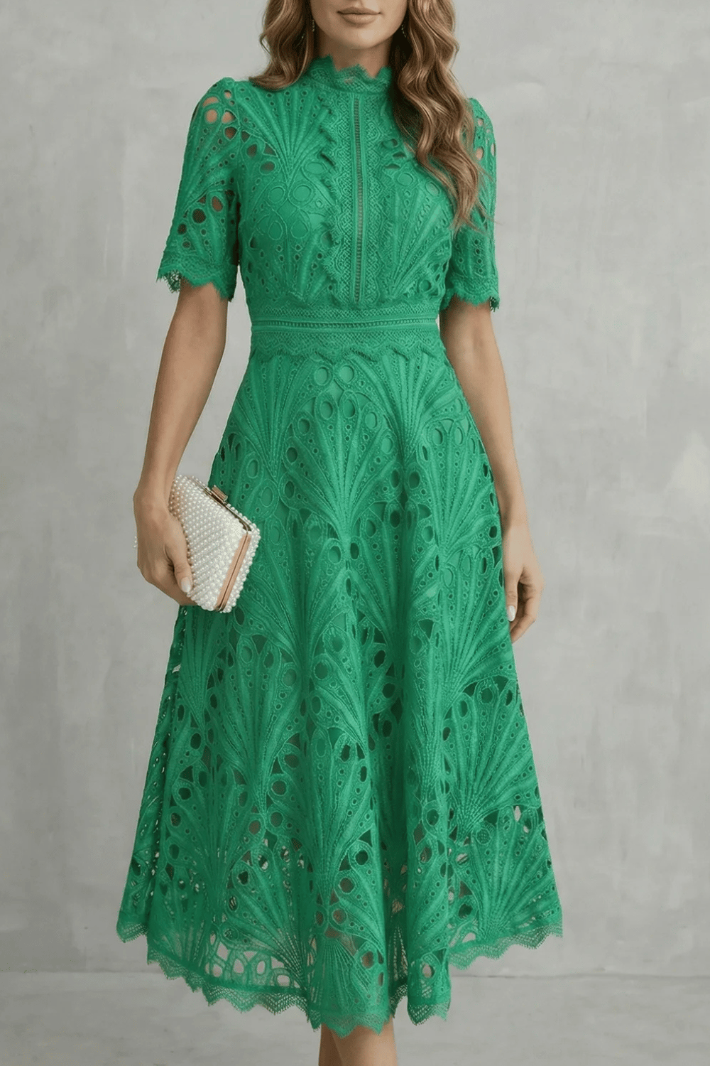 Damen Spitzen Midikleid Hochgeschlossen - Image 10
